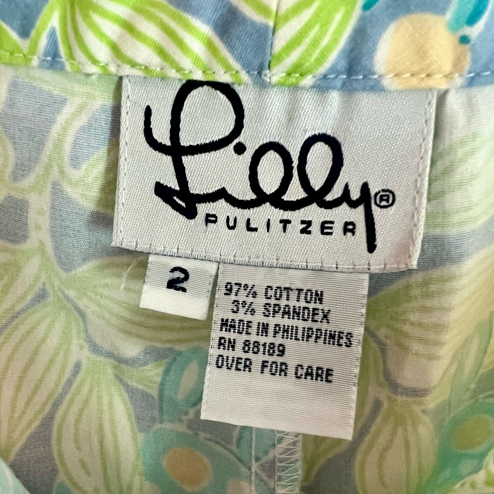 Lilly Pulitzer Blue Green Fish Print Pants Size 2 Coastal Preppy Beach - Picture 3 of 5